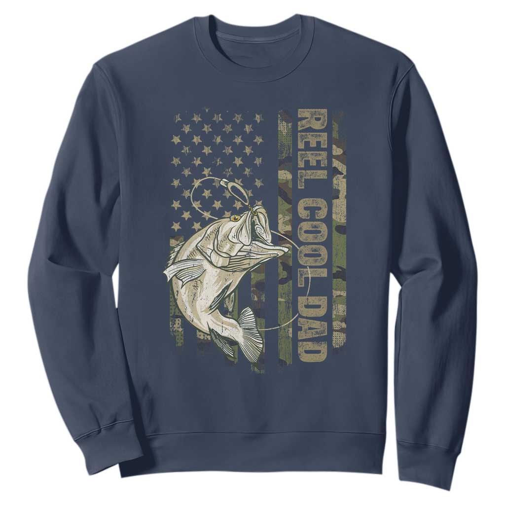 Funny Fishing Vintage Reel Cool Dad Sweatshirt Camo American Flag USA Bass Fish Fisherman TS10 Navy Print Your Wear
