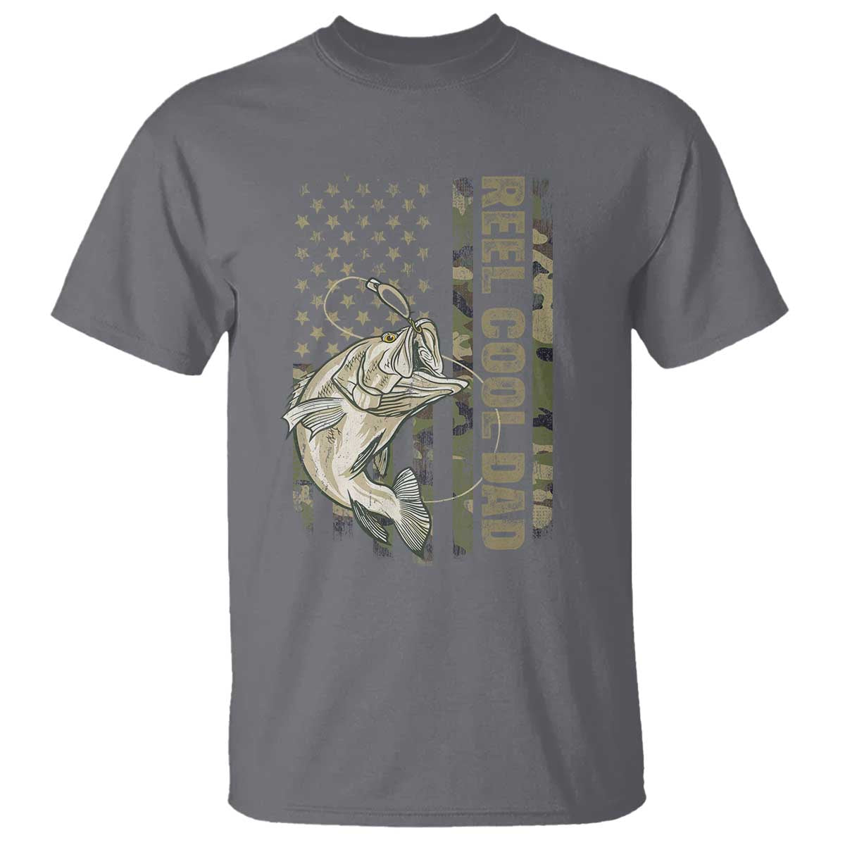 Funny Fishing Vintage Reel Cool Dad T Shirt Camo American Flag USA Bass Fish Fisherman TS10 Charcoal Print Your Wear