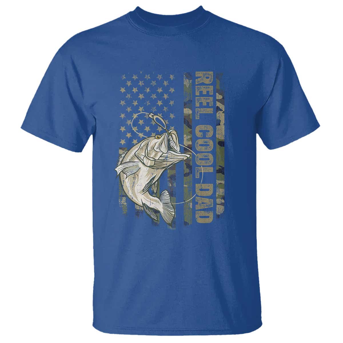 Funny Fishing Vintage Reel Cool Dad T Shirt Camo American Flag USA Bass Fish Fisherman TS10 Royal Blue Print Your Wear