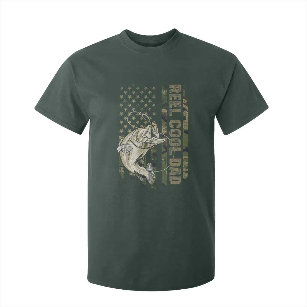 Funny Fishing Vintage Reel Cool Dad T Shirt For Kid Camo American Flag USA Bass Fish Fisherman TS10 Dark Forest Green Print Your Wear