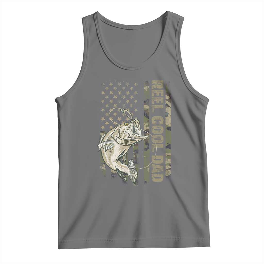 Funny Fishing Vintage Reel Cool Dad Tank Top Camo American Flag USA Bass Fish Fisherman TS10 Black Heather Print Your Wear