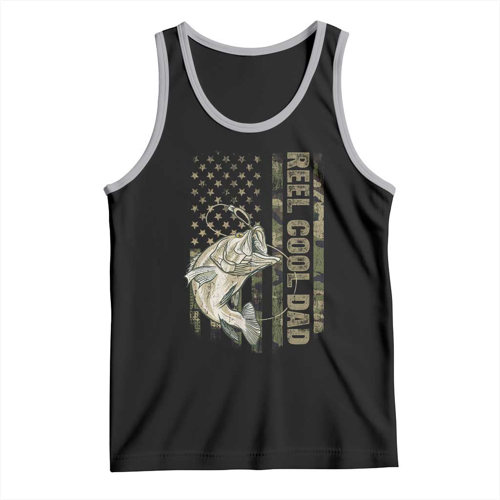 Funny Fishing Vintage Reel Cool Dad Tank Top Camo American Flag USA Bass Fish Fisherman TS10 Black Athletic Heather Print Your Wear