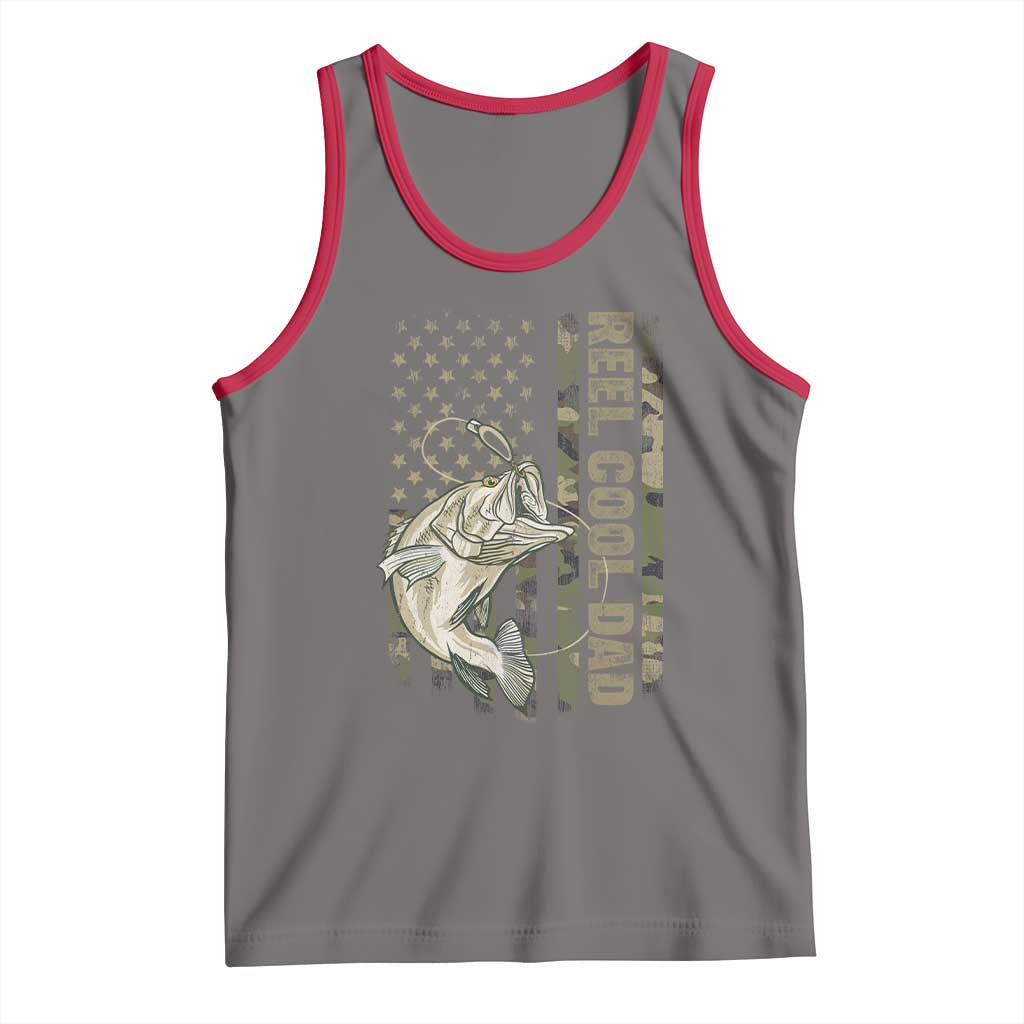 Funny Fishing Vintage Reel Cool Dad Tank Top Camo American Flag USA Bass Fish Fisherman TS10 Deep Heather Red Print Your Wear