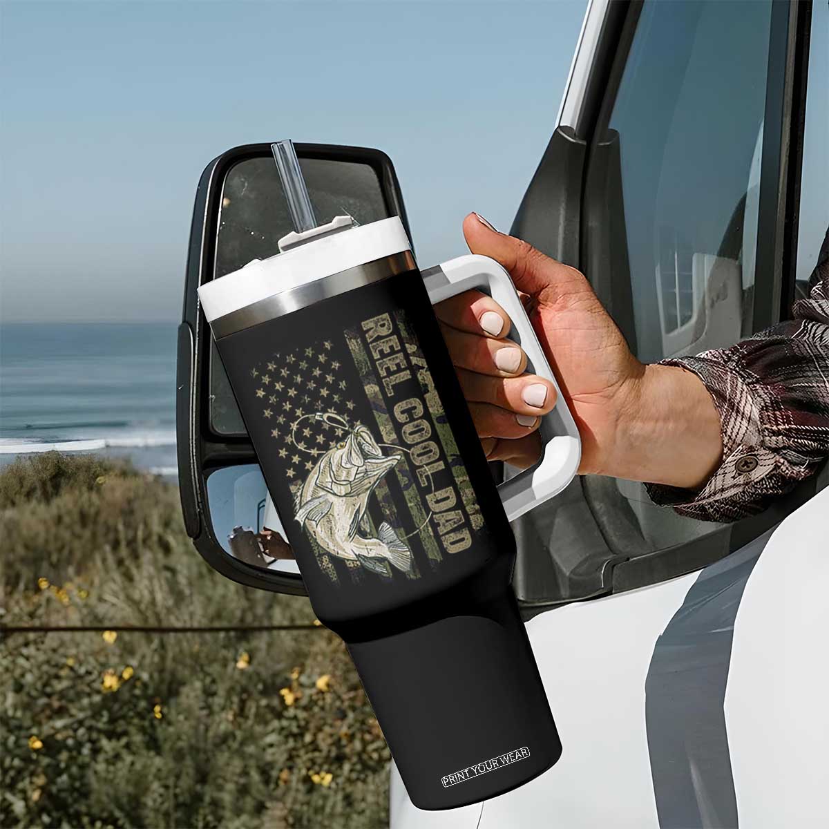 Funny Fishing Vintage Reel Cool Dad Tumbler With Handle Camo American Flag USA Bass Fish Fisherman TS10 Print Your Wear