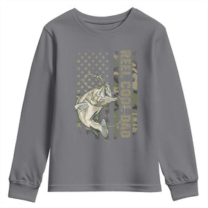 Funny Fishing Vintage Reel Cool Dad Youth Sweatshirt Camo American Flag USA Bass Fish Fisherman TS10 Charcoal Print Your Wear