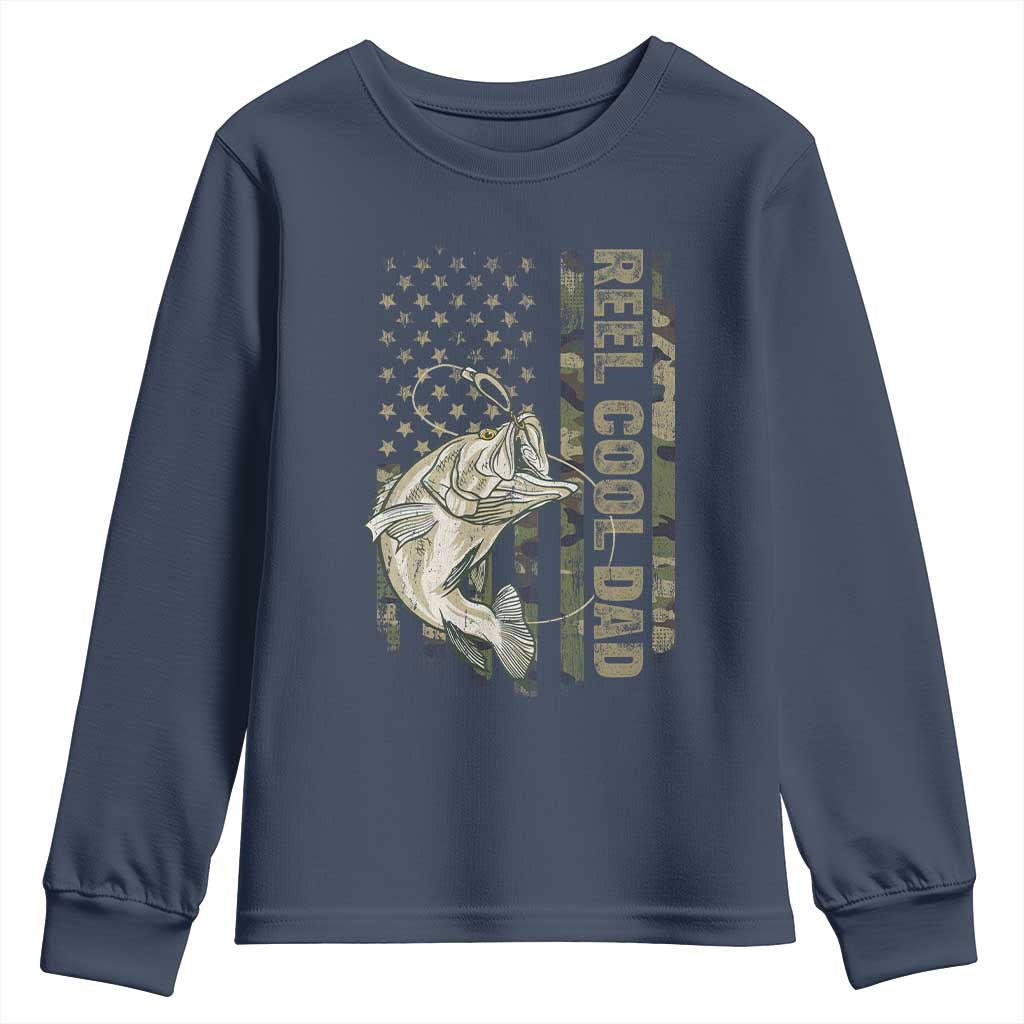 Funny Fishing Vintage Reel Cool Dad Youth Sweatshirt Camo American Flag USA Bass Fish Fisherman TS10 Navy Print Your Wear