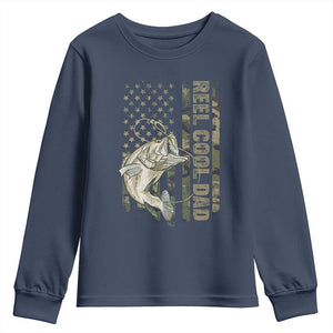 Funny Fishing Vintage Reel Cool Dad Youth Sweatshirt Camo American Flag USA Bass Fish Fisherman TS10 Navy Print Your Wear