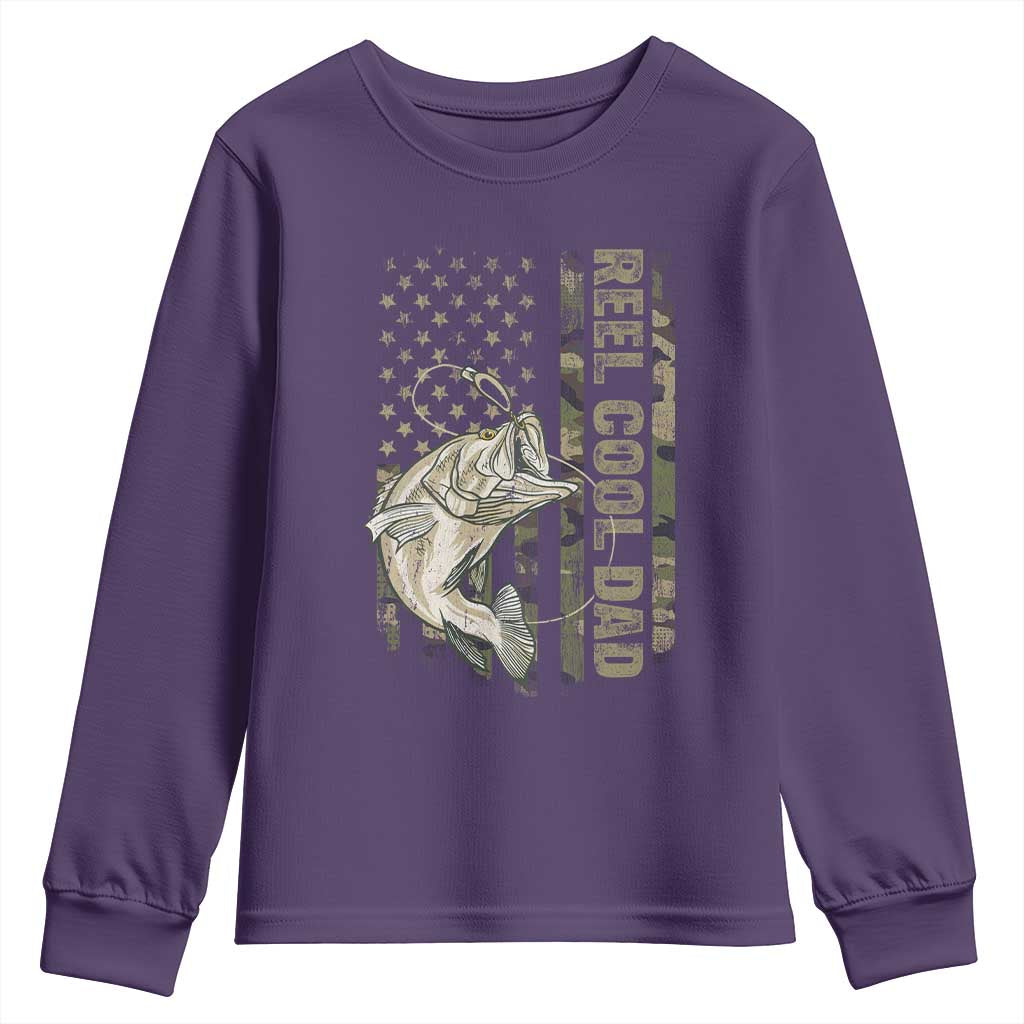 Funny Fishing Vintage Reel Cool Dad Youth Sweatshirt Camo American Flag USA Bass Fish Fisherman TS10 Purple Print Your Wear