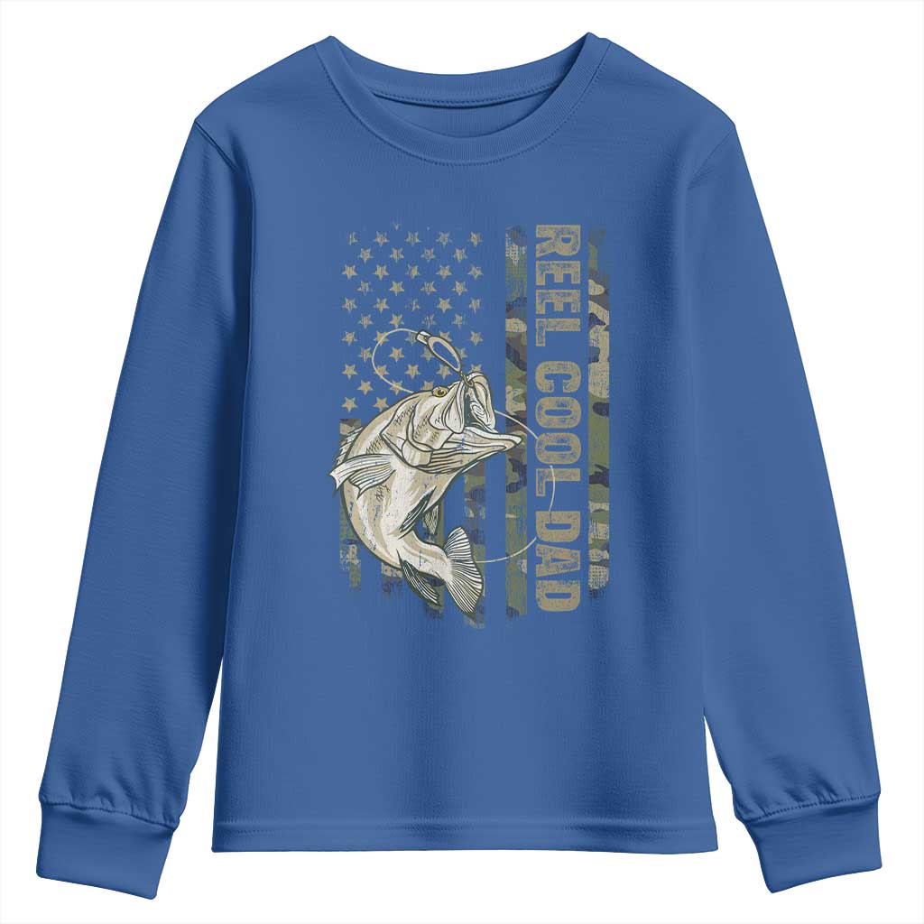 Funny Fishing Vintage Reel Cool Dad Youth Sweatshirt Camo American Flag USA Bass Fish Fisherman TS10 Royal Blue Print Your Wear
