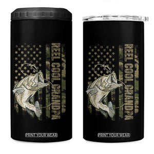 Funny Fishing Vintage Reel Cool Grandpa 4 in 1 Can Cooler Tumbler Camo American Flag USA Bass Fish Fisherman TS10 One Size: 16 oz Black Print Your Wear