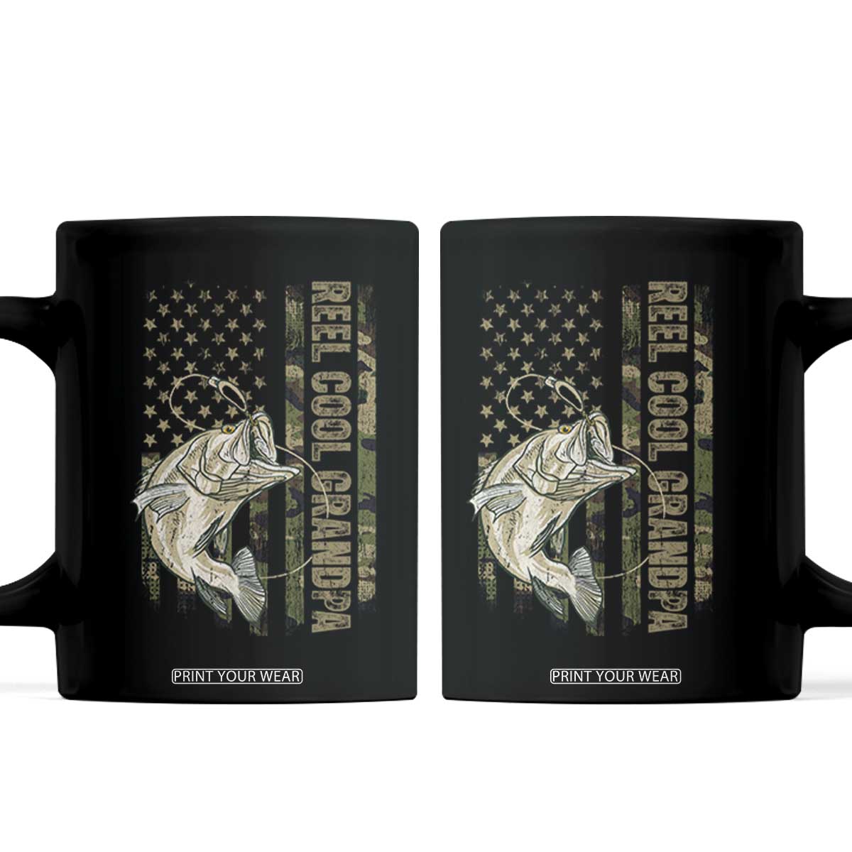 Funny Fishing Vintage Reel Cool Grandpa Coffee Mug Camo American Flag USA Bass Fish Fisherman TS10 Black Print Your Wear