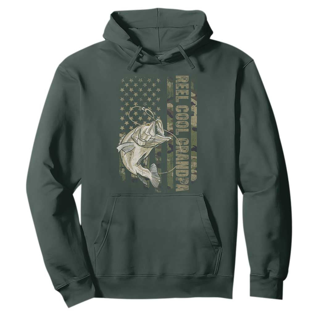 Funny Fishing Vintage Reel Cool Grandpa Hoodie Camo American Flag USA Bass Fish Fisherman TS10 Dark Forest Green Print Your Wear