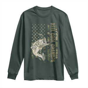 Funny Fishing Vintage Reel Cool Grandpa Long Sleeve Shirt Camo American Flag USA Bass Fish Fisherman TS10 Dark Forest Green Print Your Wear