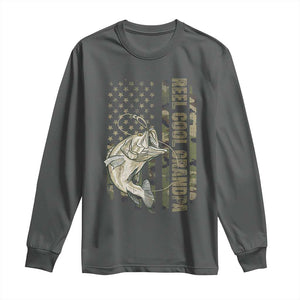 Funny Fishing Vintage Reel Cool Grandpa Long Sleeve Shirt Camo American Flag USA Bass Fish Fisherman TS10 Dark Heather Print Your Wear