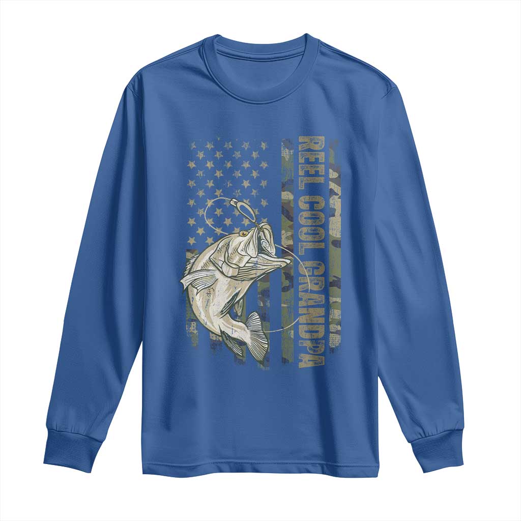 Funny Fishing Vintage Reel Cool Grandpa Long Sleeve Shirt Camo American Flag USA Bass Fish Fisherman TS10 Royal Blue Print Your Wear