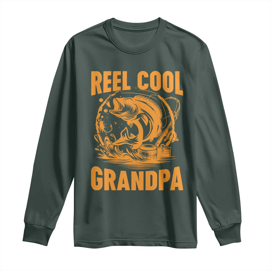 Funny Fishing Vintage Reel Cool Grandpa Long Sleeve Shirt TS10 Dark Forest Green Print Your Wear