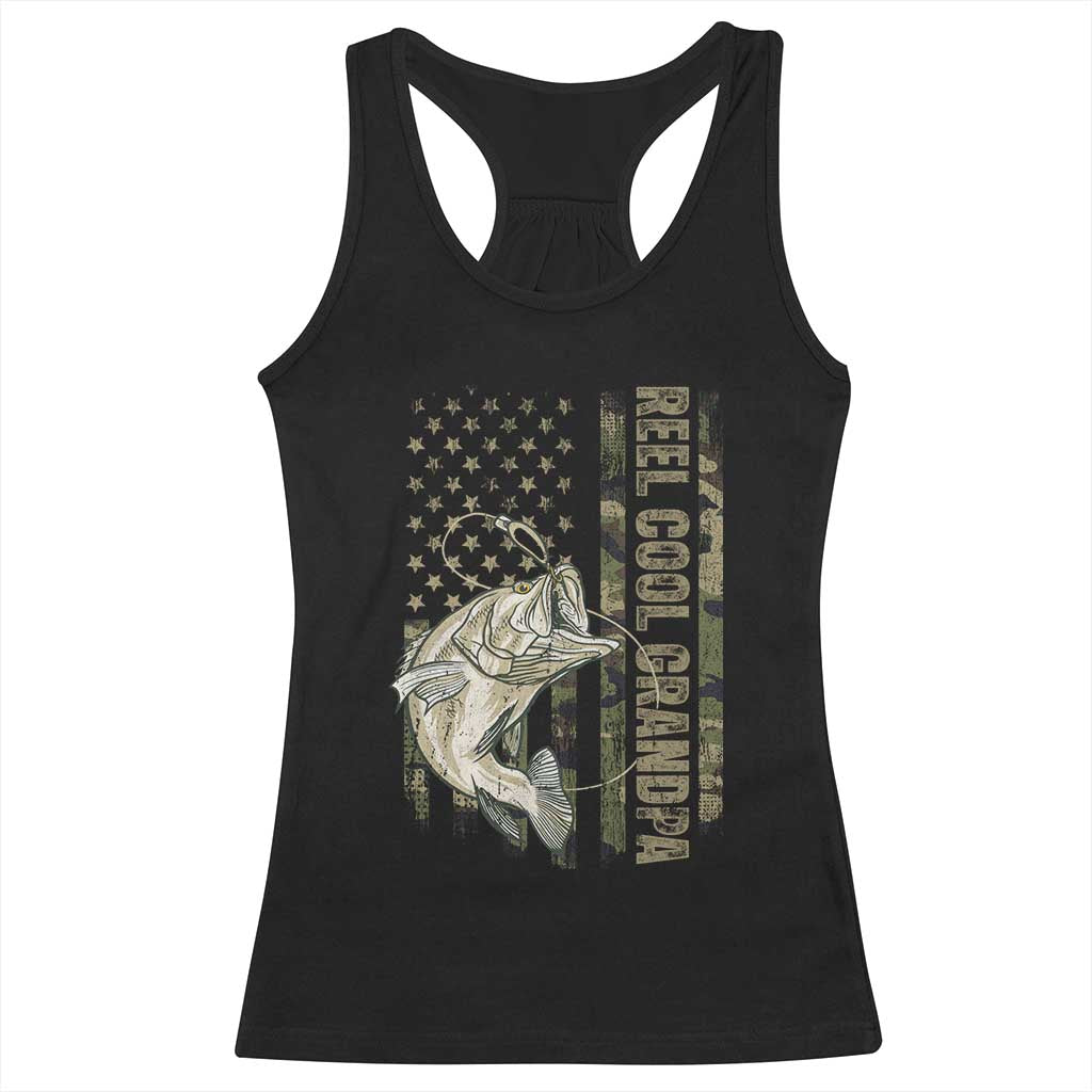 Funny Fishing Vintage Reel Cool Grandpa Racerback Tank Top Camo American Flag USA Bass Fish Fisherman TS10 Black Print Your Wear