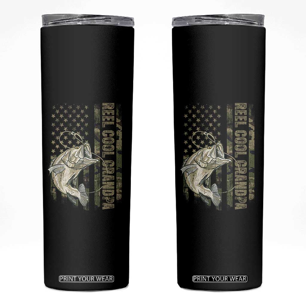 Funny Fishing Vintage Reel Cool Grandpa Skinny Tumbler Camo American Flag USA Bass Fish Fisherman TS10 Black Print Your Wear