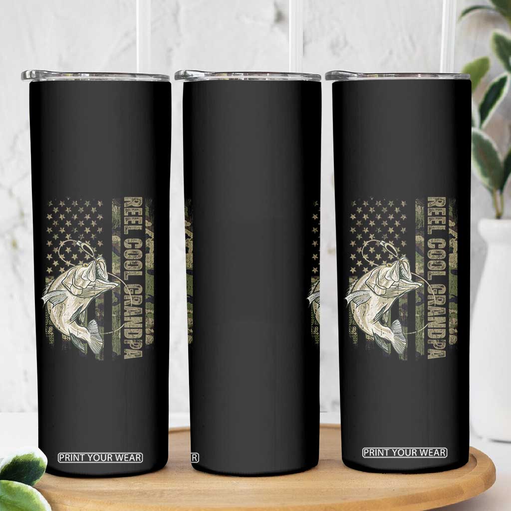 Funny Fishing Vintage Reel Cool Grandpa Skinny Tumbler Camo American Flag USA Bass Fish Fisherman TS10 Print Your Wear