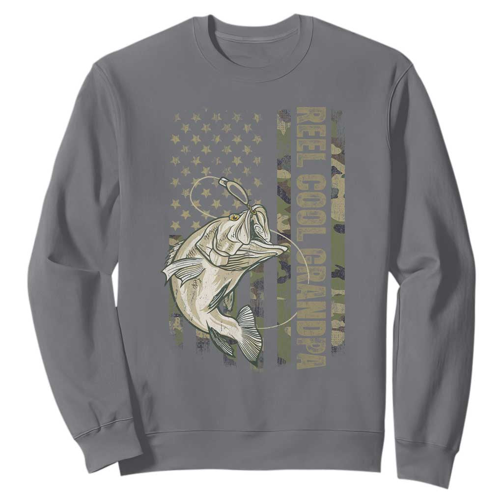 Funny Fishing Vintage Reel Cool Grandpa Sweatshirt Camo American Flag USA Bass Fish Fisherman TS10 Charcoal Print Your Wear