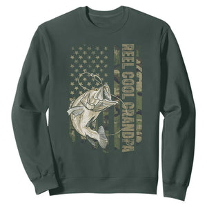 Funny Fishing Vintage Reel Cool Grandpa Sweatshirt Camo American Flag USA Bass Fish Fisherman TS10 Dark Forest Green Print Your Wear