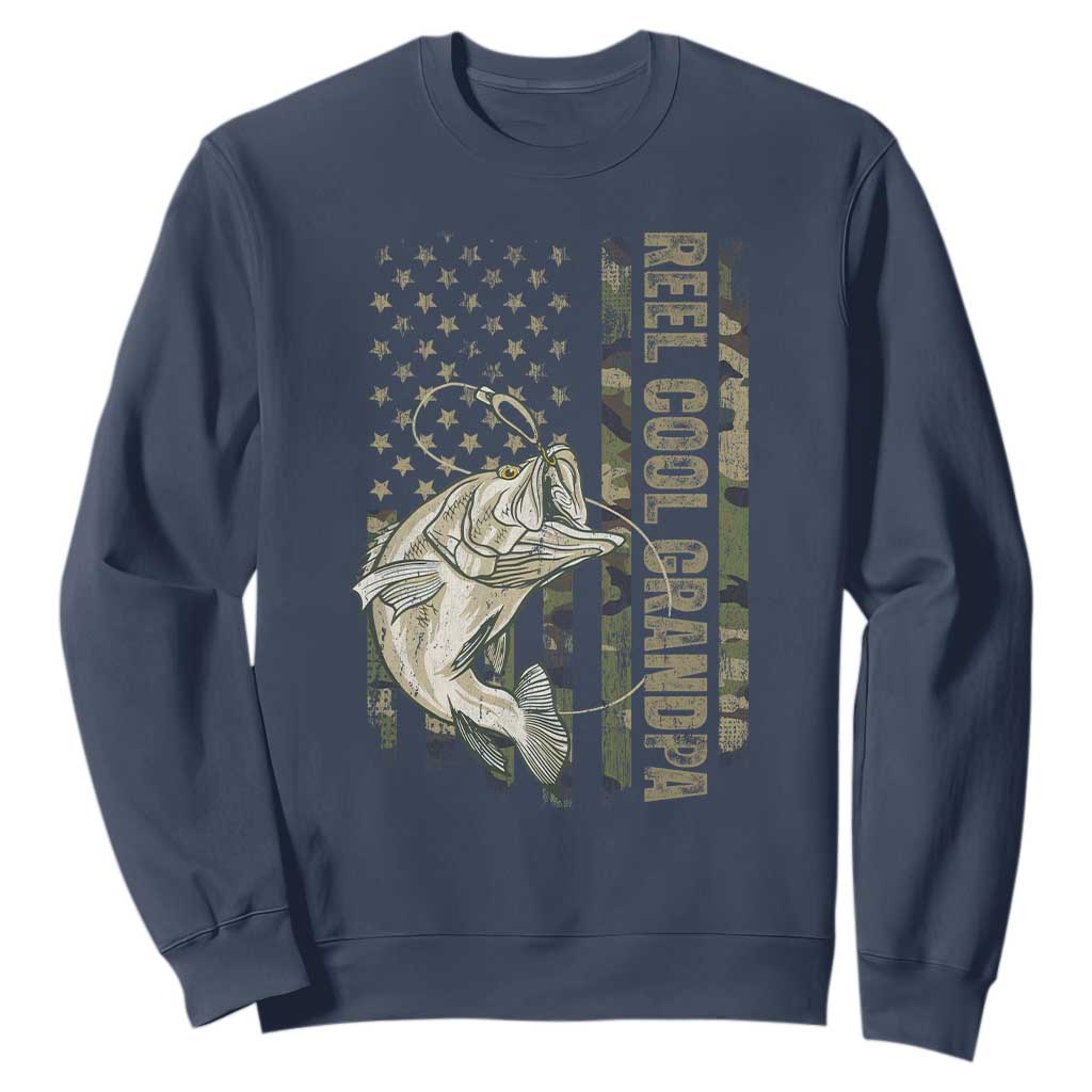 Funny Fishing Vintage Reel Cool Grandpa Sweatshirt Camo American Flag USA Bass Fish Fisherman TS10 Navy Print Your Wear