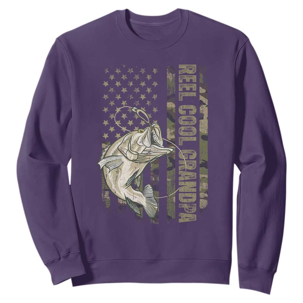 Funny Fishing Vintage Reel Cool Grandpa Sweatshirt Camo American Flag USA Bass Fish Fisherman TS10 Purple Print Your Wear