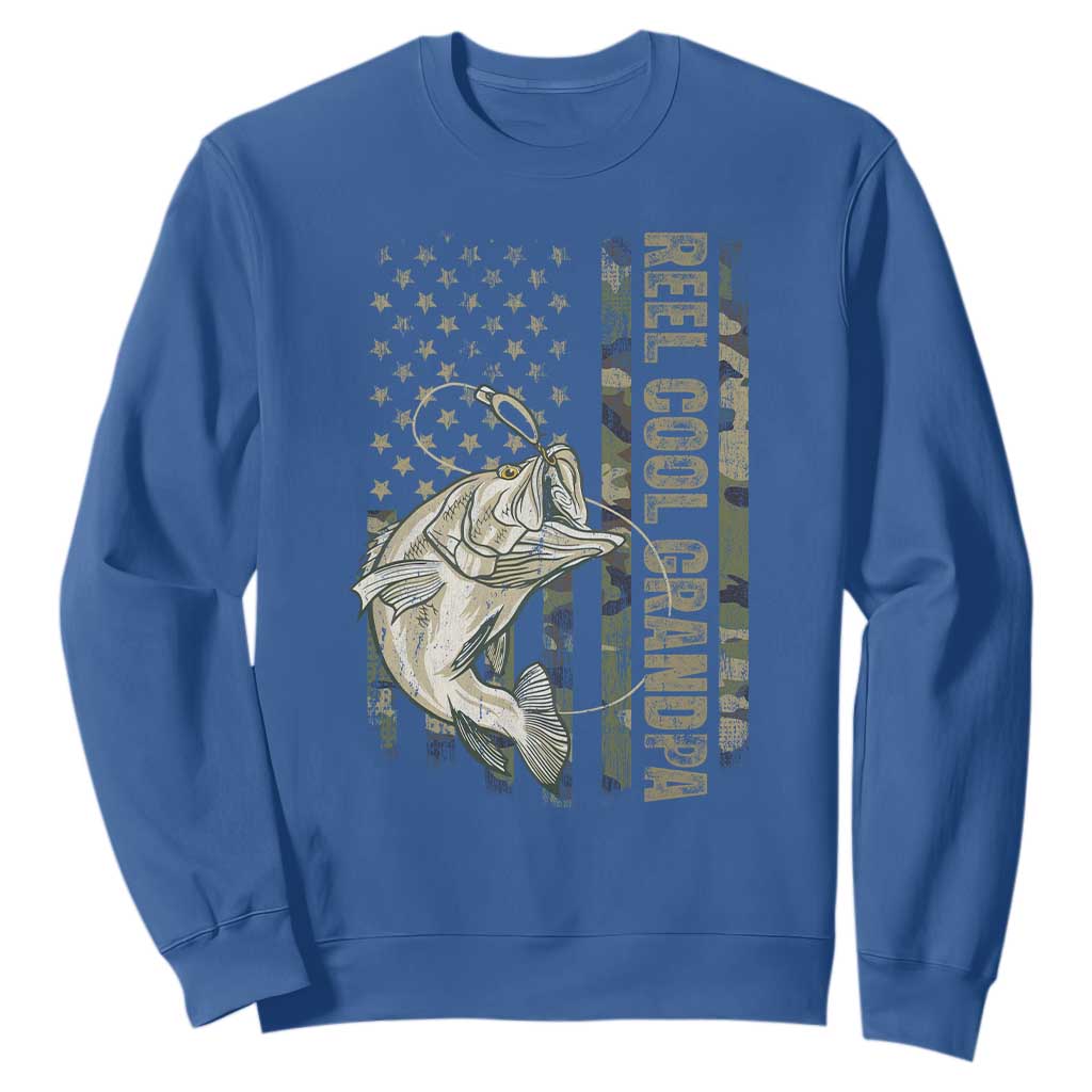 Funny Fishing Vintage Reel Cool Grandpa Sweatshirt Camo American Flag USA Bass Fish Fisherman TS10 Royal Blue Print Your Wear