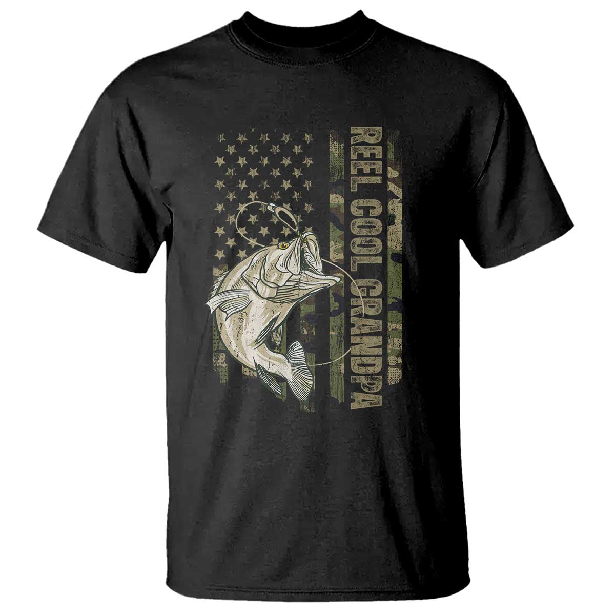 Funny Fishing Vintage Reel Cool Grandpa T Shirt Camo American Flag USA Bass Fish Fisherman TS10 Black Print Your Wear