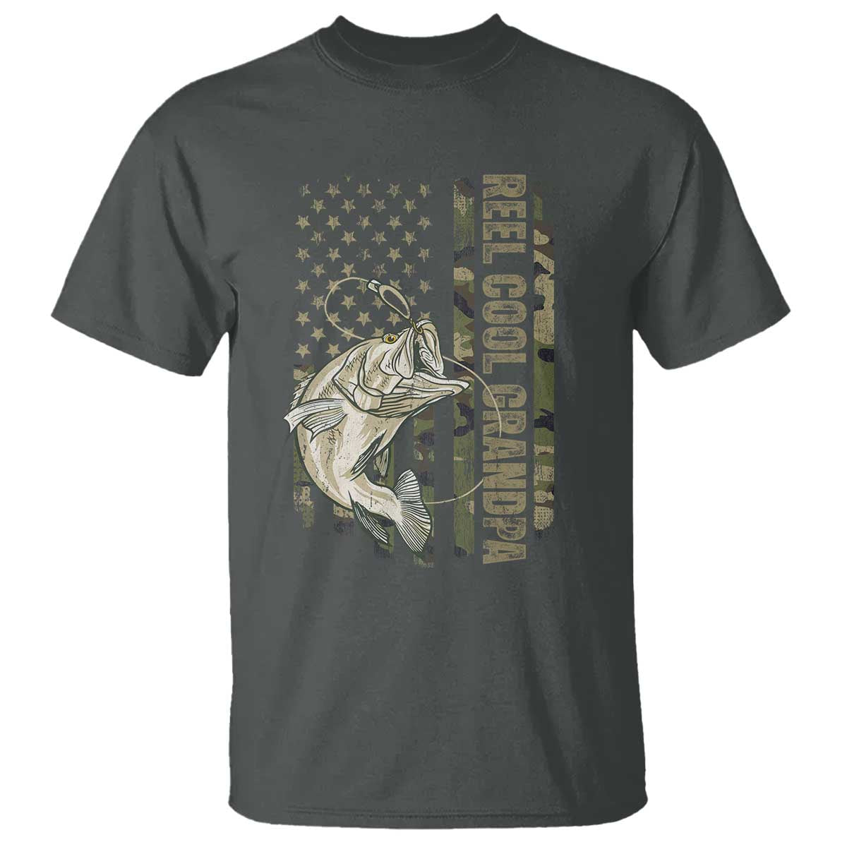 Funny Fishing Vintage Reel Cool Grandpa T Shirt Camo American Flag USA Bass Fish Fisherman TS10 Dark Heather Print Your Wear