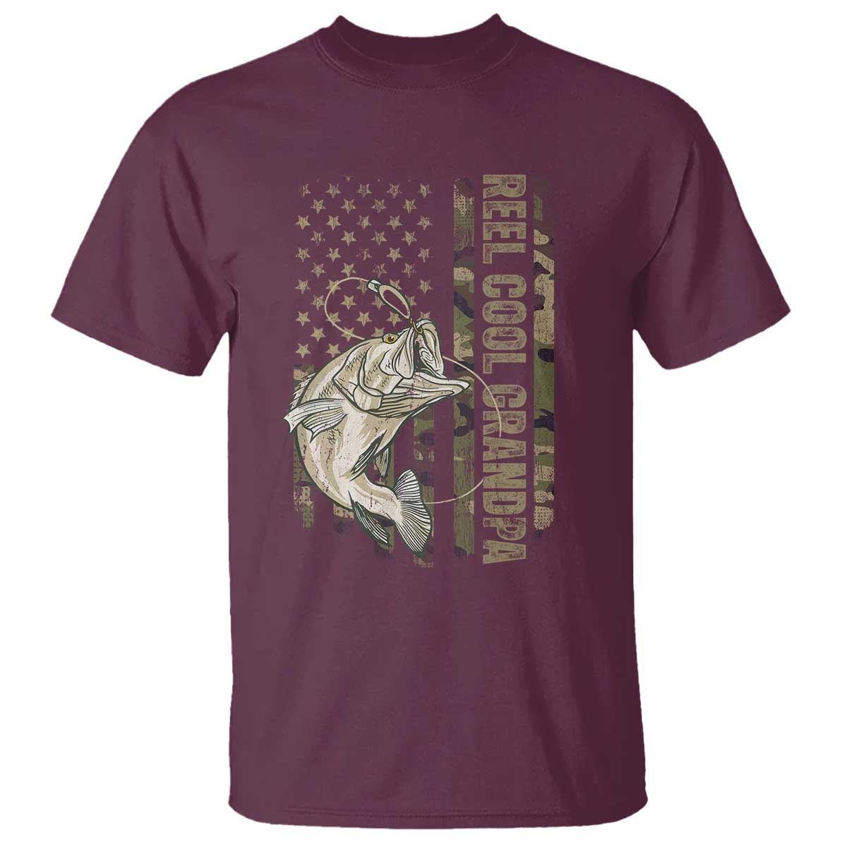Funny Fishing Vintage Reel Cool Grandpa T Shirt Camo American Flag USA Bass Fish Fisherman TS10 Maroon Print Your Wear