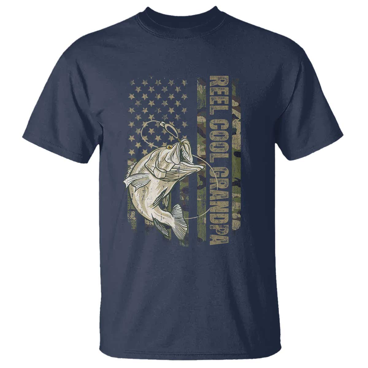 Funny Fishing Vintage Reel Cool Grandpa T Shirt Camo American Flag USA Bass Fish Fisherman TS10 Navy Print Your Wear