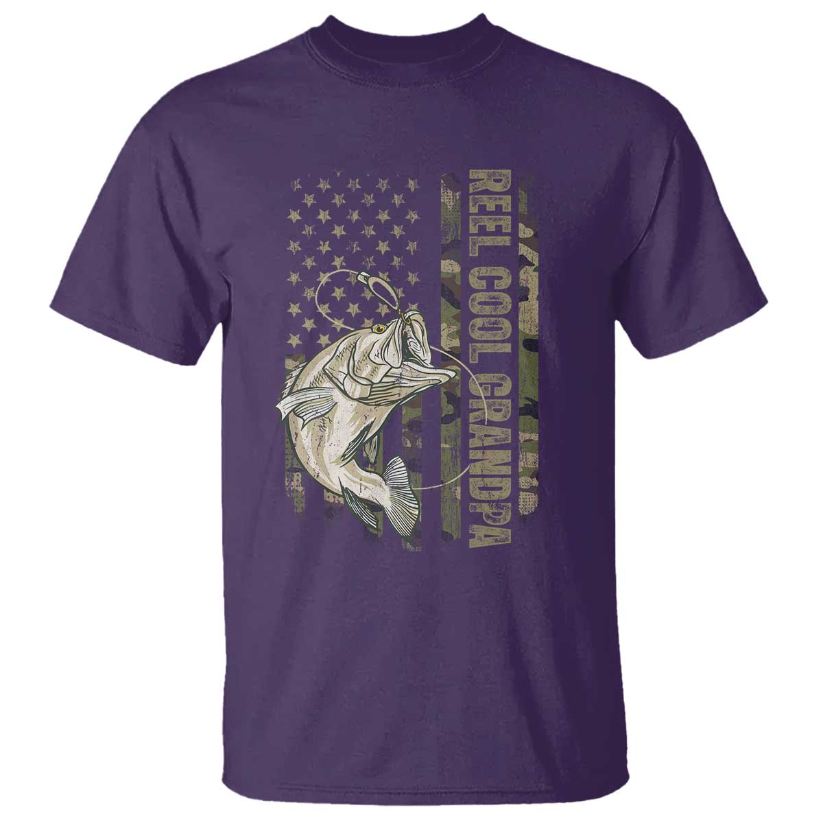 Funny Fishing Vintage Reel Cool Grandpa T Shirt Camo American Flag USA Bass Fish Fisherman TS10 Purple Print Your Wear