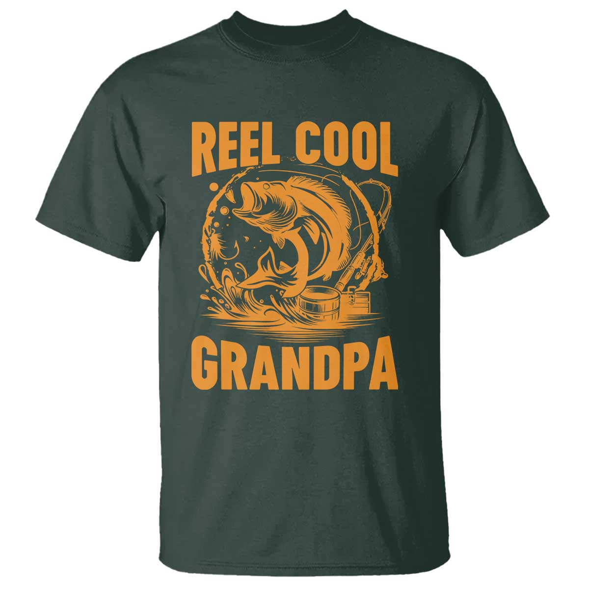 Funny Fishing Vintage Reel Cool Grandpa T Shirt TS10 Dark Forest Green Print Your Wear