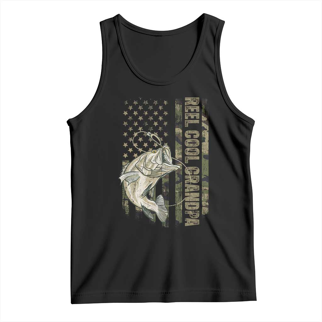 Funny Fishing Vintage Reel Cool Grandpa Tank Top Camo American Flag USA Bass Fish Fisherman TS10 Black Print Your Wear
