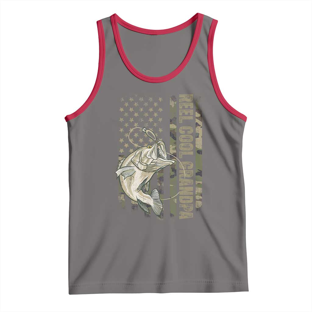 Funny Fishing Vintage Reel Cool Grandpa Tank Top Camo American Flag USA Bass Fish Fisherman TS10 Deep Heather Red Print Your Wear