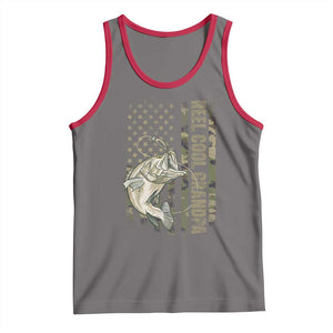 Funny Fishing Vintage Reel Cool Grandpa Tank Top Camo American Flag USA Bass Fish Fisherman TS10 Deep Heather Red Print Your Wear