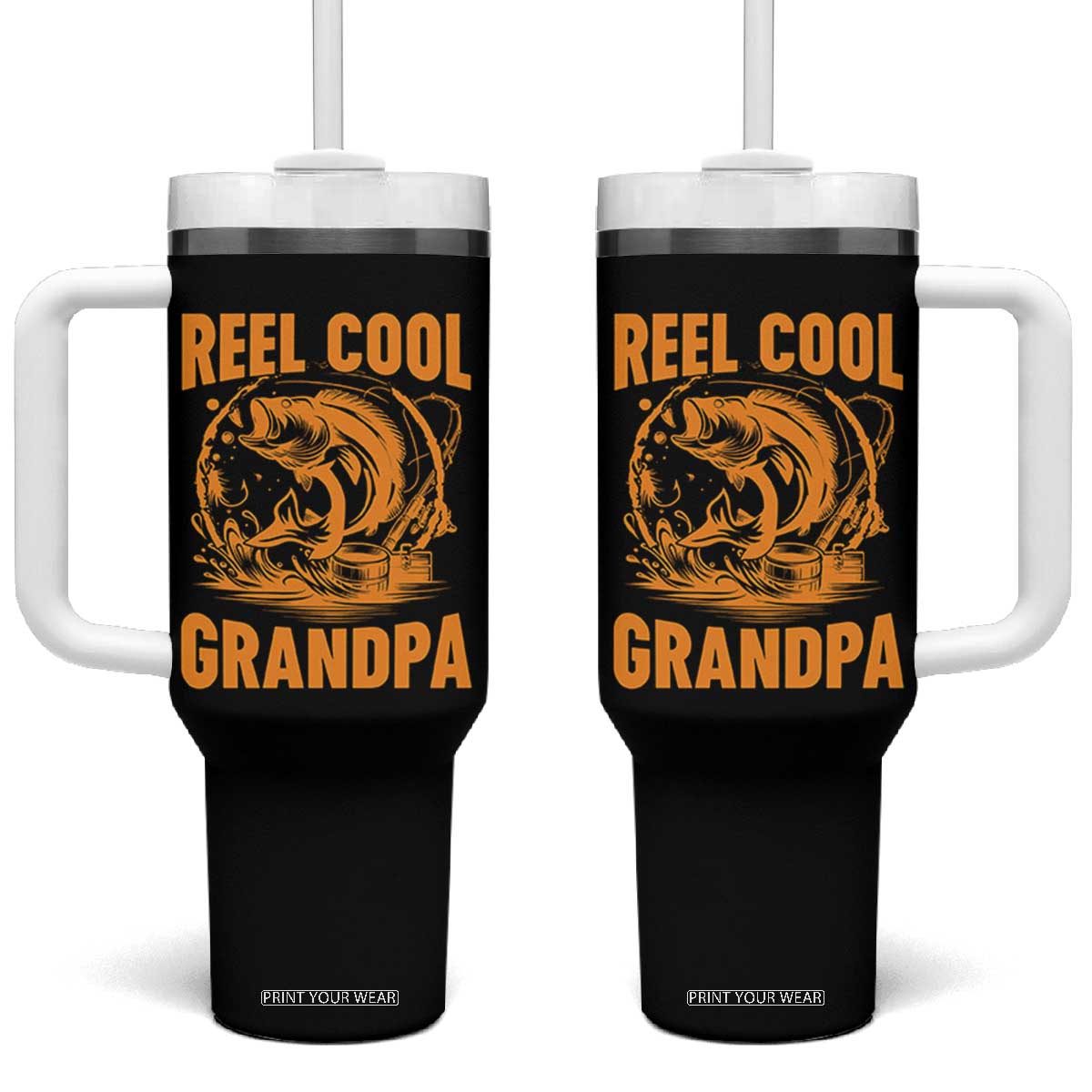 Funny Fishing Vintage Reel Cool Grandpa Tumbler With Handle TS10 One Size: 40 oz Black Print Your Wear
