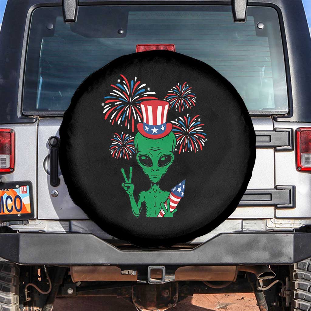 Funny Fourth Of July Alien Spare Tire Cover American USA Flag Fireworks TS11 No hole Black Print Your Wear