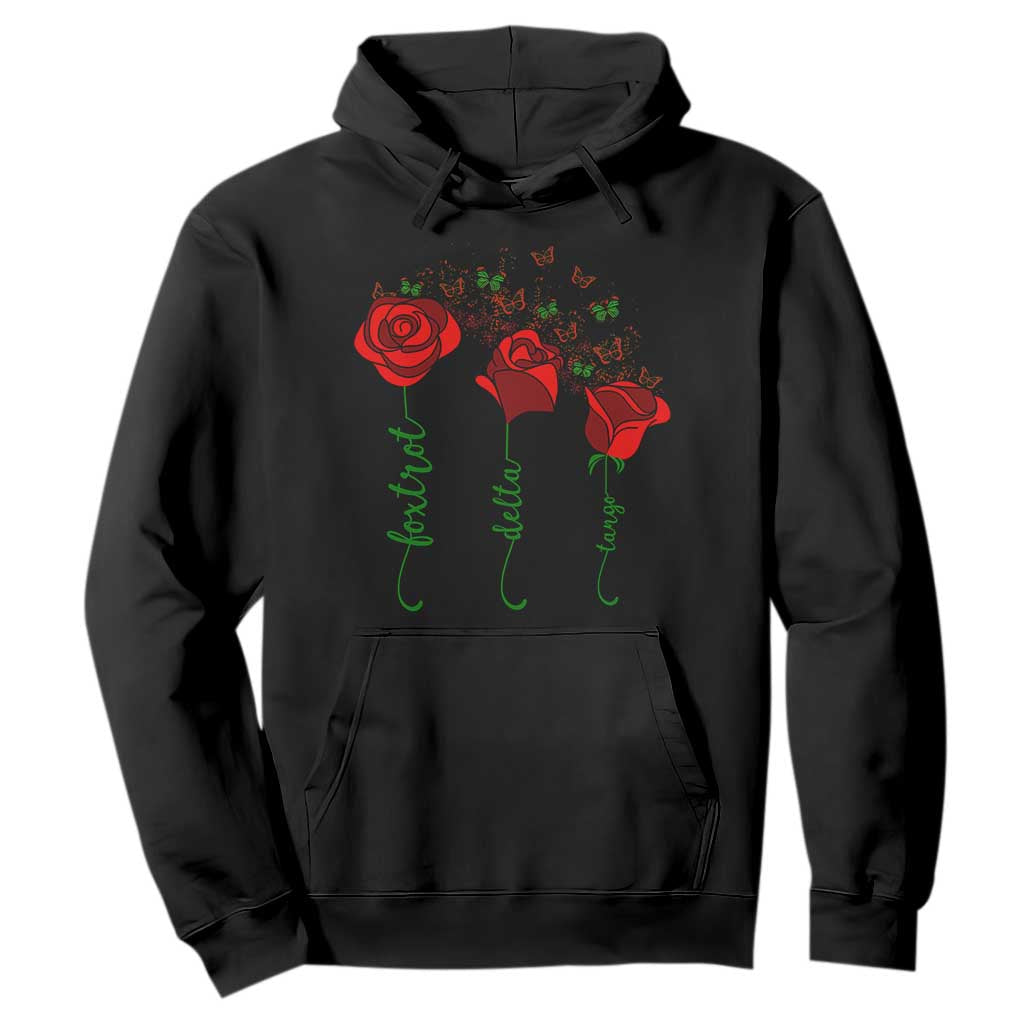 Funny Foxtrot Delta Tango Hoodie Vintage Rose Flowers Butterfly TS11 Black Print Your Wear