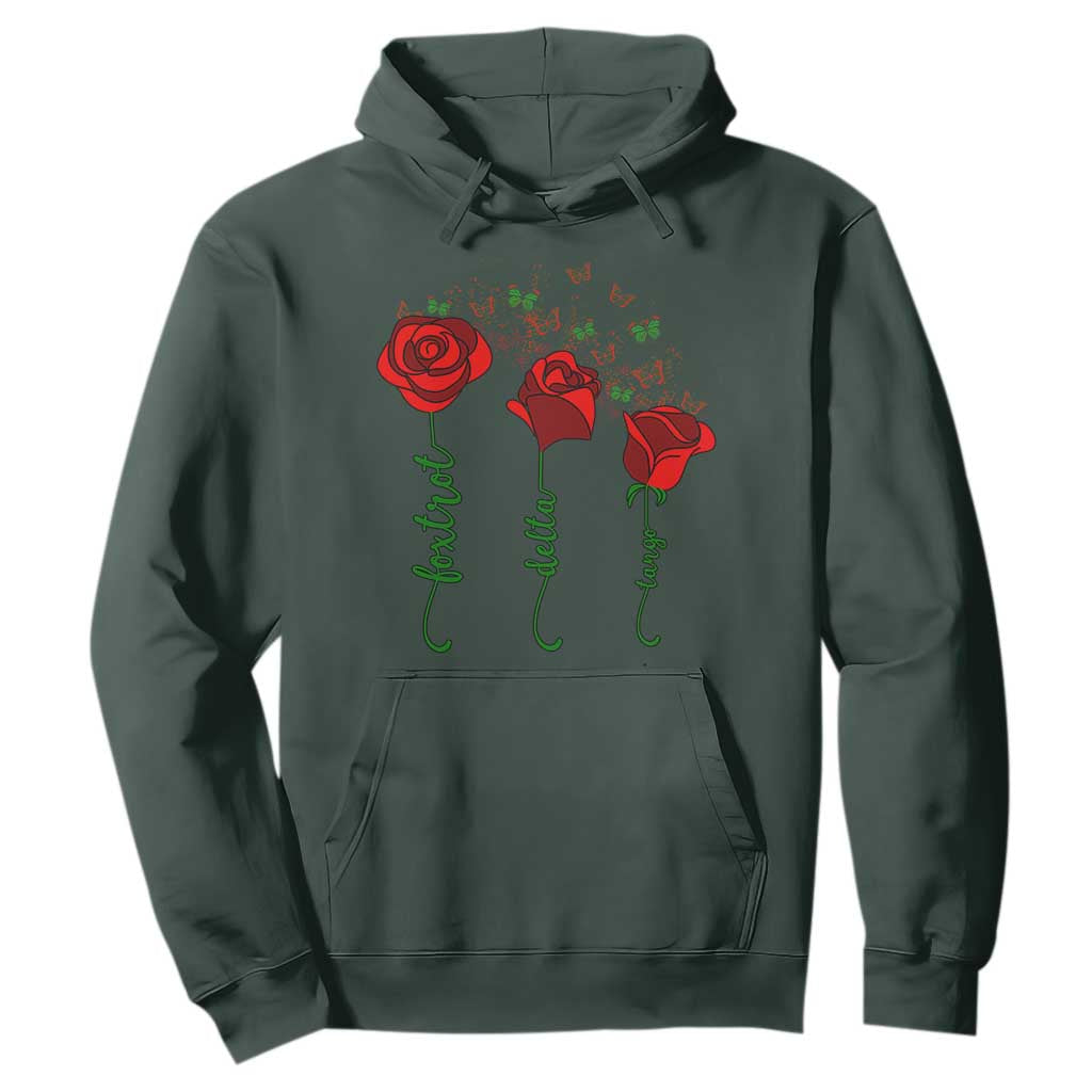 Funny Foxtrot Delta Tango Hoodie Vintage Rose Flowers Butterfly TS11 Dark Forest Green Print Your Wear