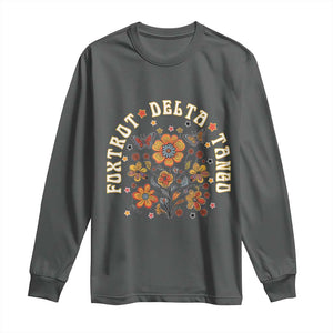 Funny Foxtrot Delta Tango Long Sleeve Shirt Vintage Floral Retro Groovy TS11 Dark Heather Print Your Wear