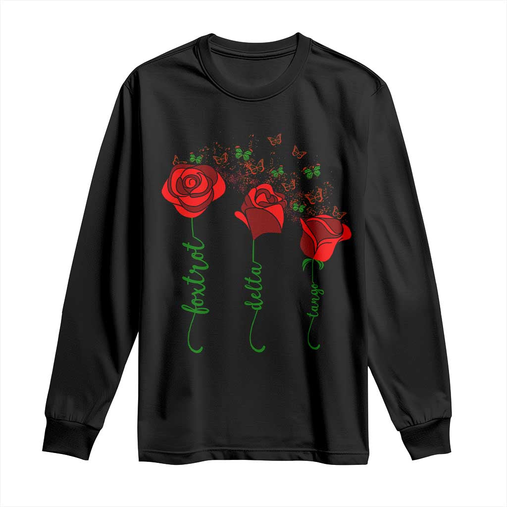 Funny Foxtrot Delta Tango Long Sleeve Shirt Vintage Rose Flowers Butterfly TS11 Black Print Your Wear