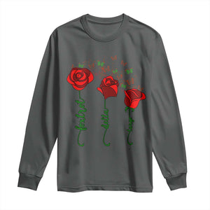 Funny Foxtrot Delta Tango Long Sleeve Shirt Vintage Rose Flowers Butterfly TS11 Dark Heather Print Your Wear