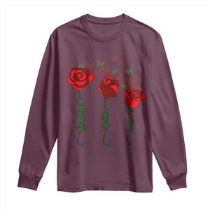Funny Foxtrot Delta Tango Long Sleeve Shirt Vintage Rose Flowers Butterfly TS11 Maroon Print Your Wear