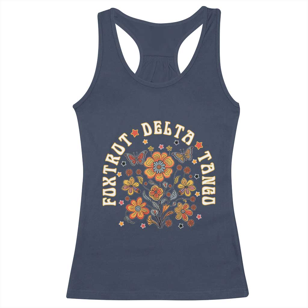 Funny Foxtrot Delta Tango Racerback Tank Top Vintage Floral Retro Groovy TS11 Navy Print Your Wear