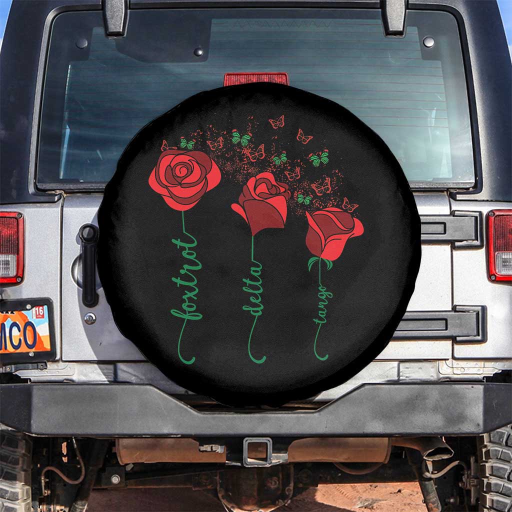 Funny Foxtrot Delta Tango Spare Tire Cover Vintage Rose Flowers Butterfly TS11 No hole Black Print Your Wear