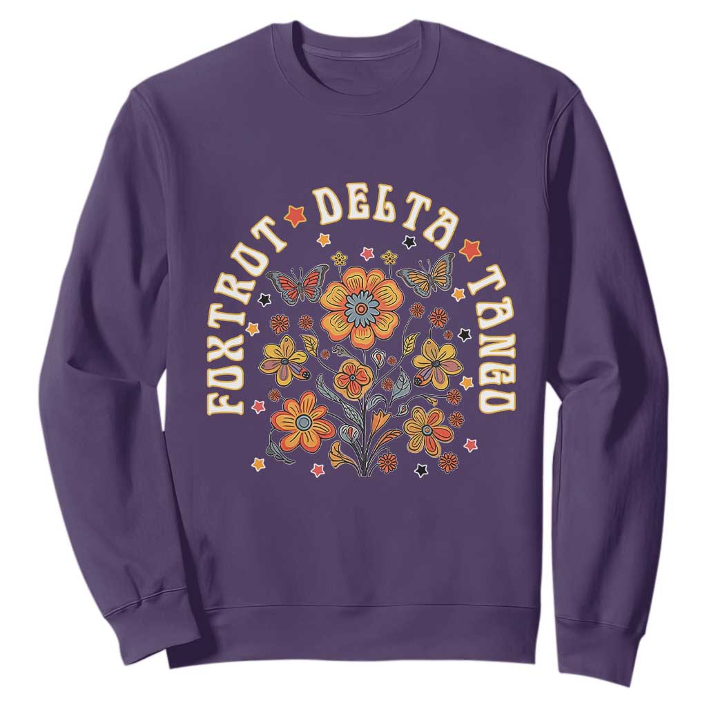Funny Foxtrot Delta Tango Sweatshirt Vintage Floral Retro Groovy TS11 Purple Print Your Wear