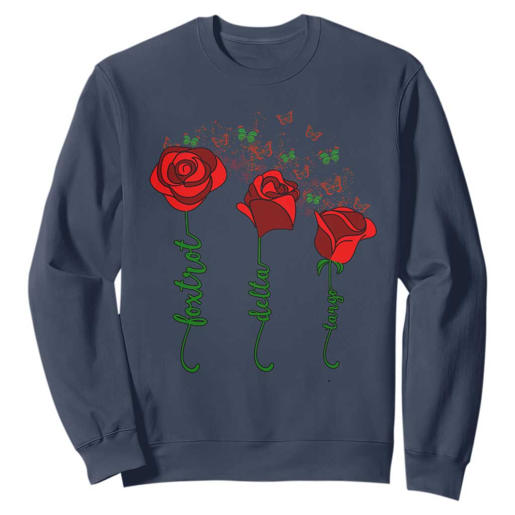 Funny Foxtrot Delta Tango Sweatshirt Vintage Rose Flowers Butterfly TS11 Navy Print Your Wear