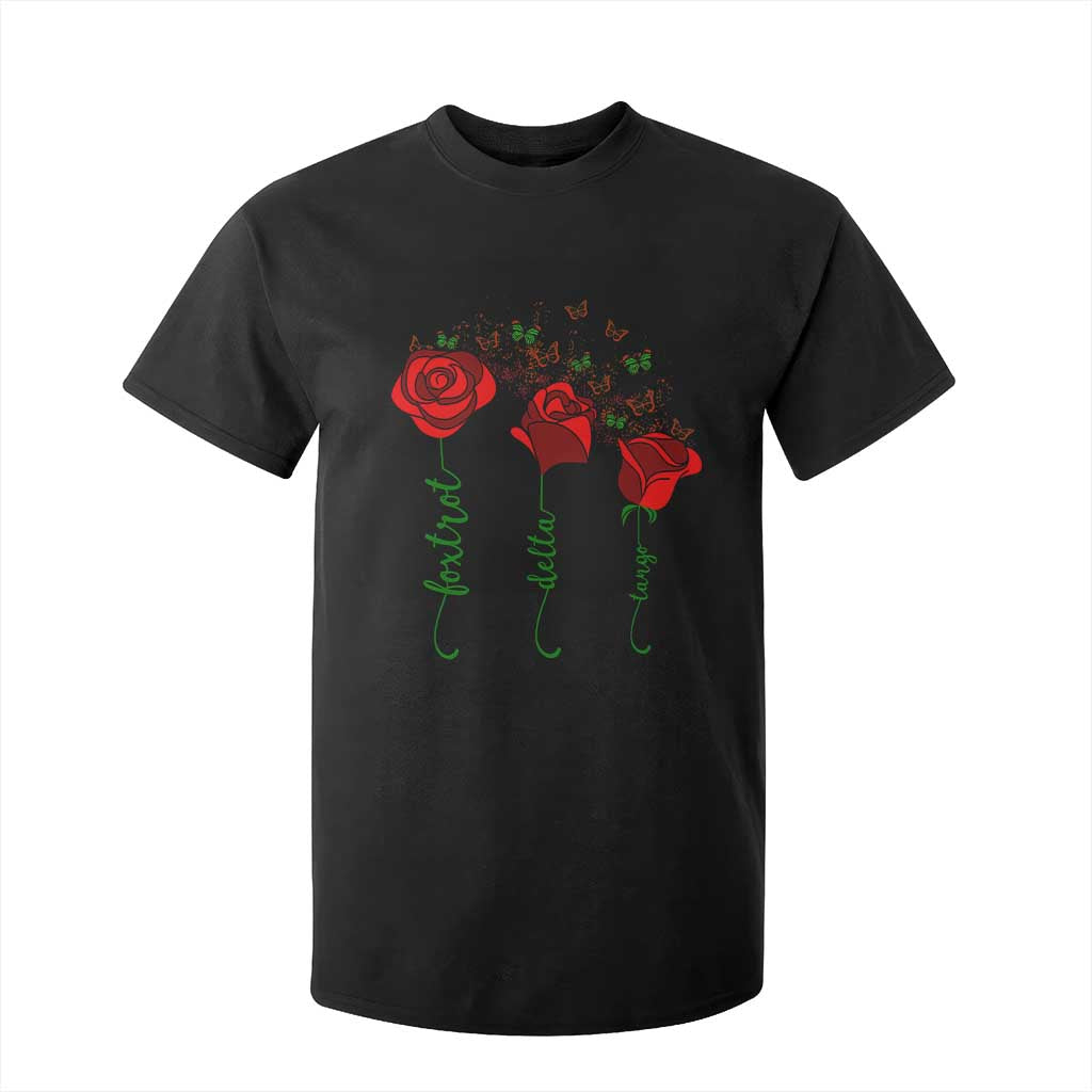 Funny Foxtrot Delta Tango T Shirt For Kid Vintage Rose Flowers Butterfly TS11 Black Print Your Wear